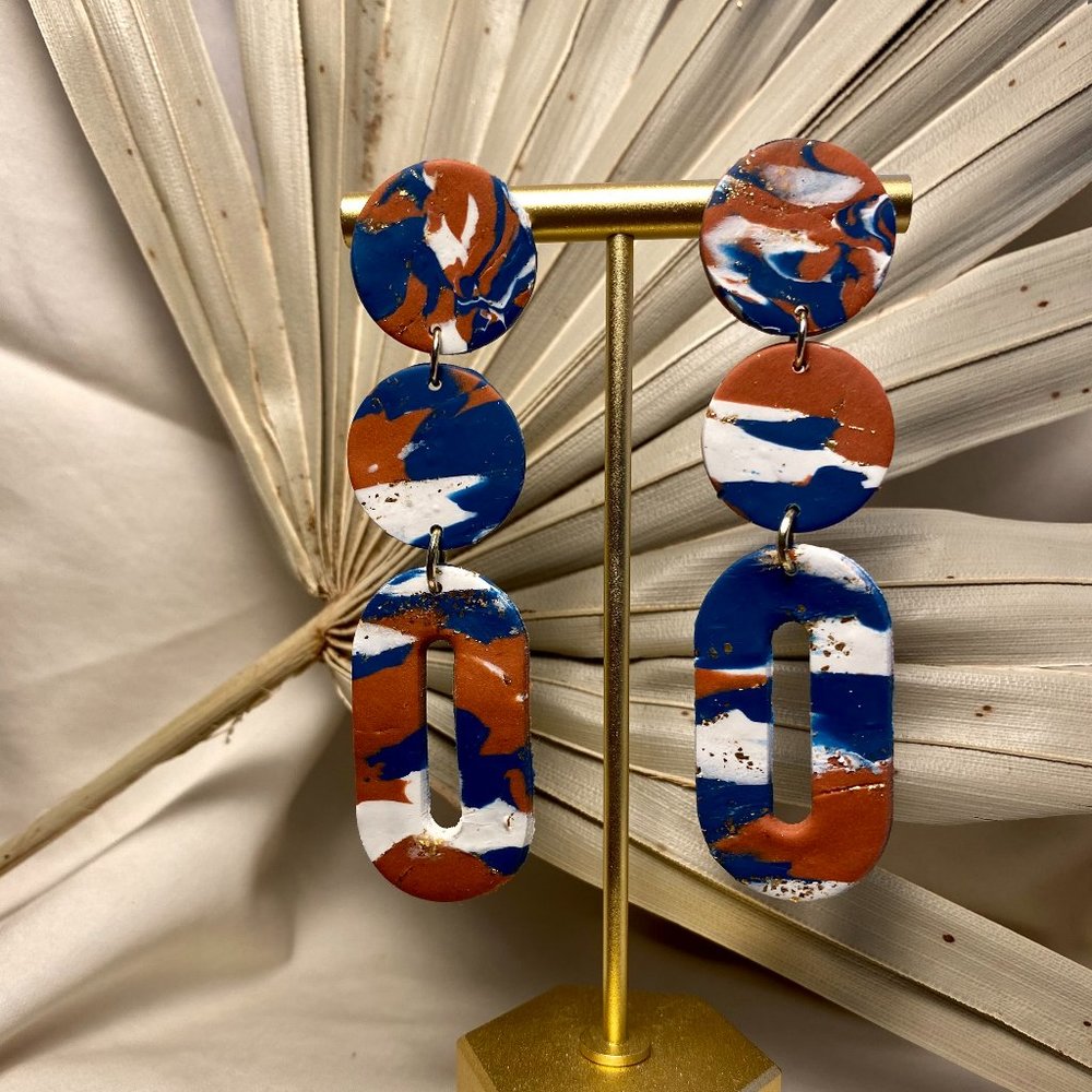 Rust/Blue/White Polymer Clay Earrings